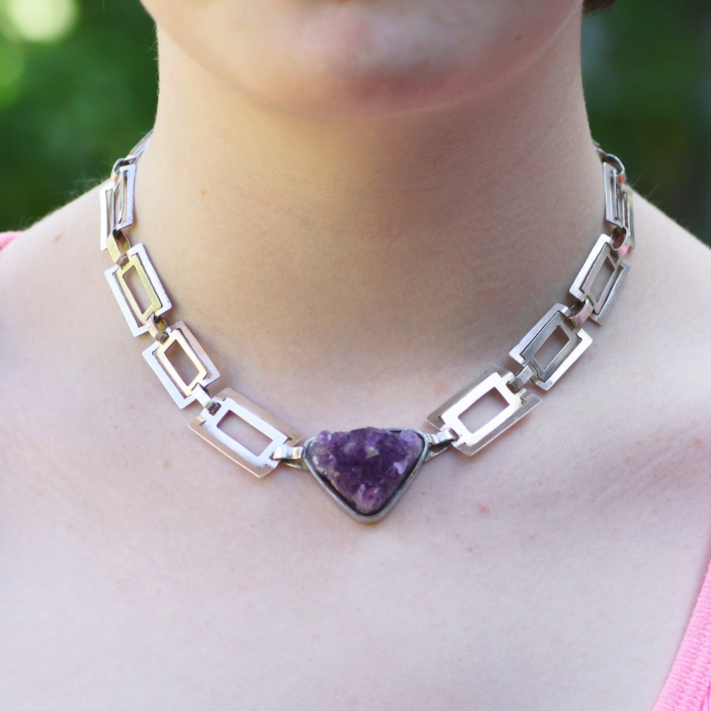 New Handmade Sterling Silver Amethyst Necklace, February Birthstone